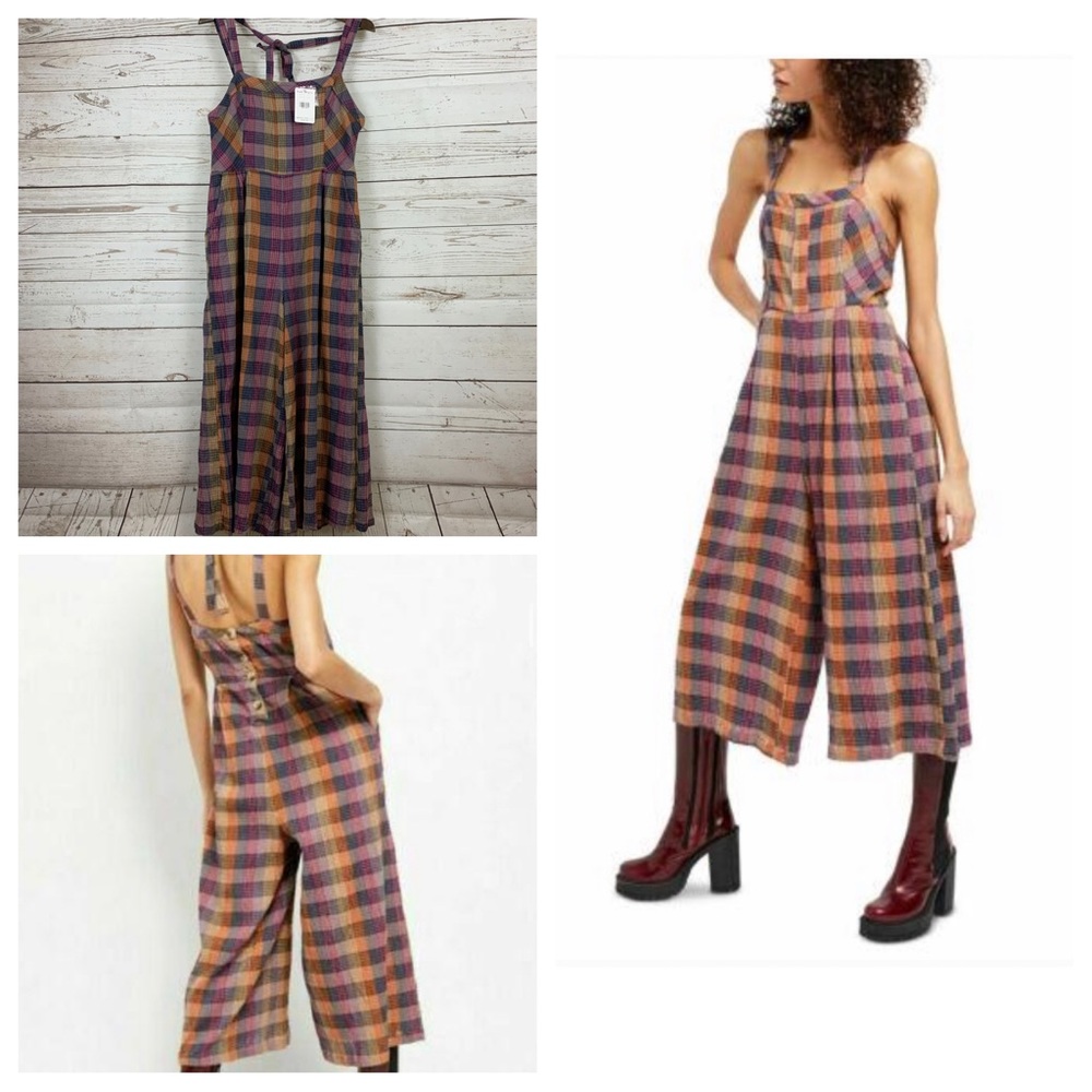 NWT Free People Overall Romper Plaid Wide Leg Crop - Picture 8 of 8
